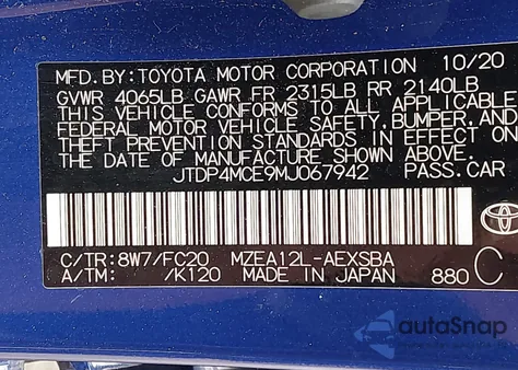 2021 Toyota Corolla Se from USA, damaged, VIN JTDP4MCE9MJ067942